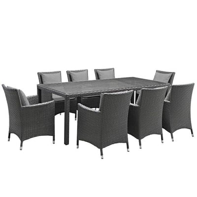 Modway EEI-2309-CHC-GRY-SET Sojourn 9 Piece Outdoor Patio Sunbrella Dining Set in Canvas Gray