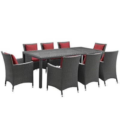 Modway EEI-2309-CHC-RED-SET Sojourn 9 Piece Outdoor Patio Sunbrella Dining Set in Canvas Red
