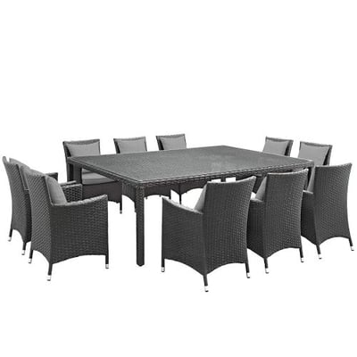 Modway EEI-2311-CHC-GRY-SET Sojourn 11 Piece Outdoor Patio Sunbrella Dining Set in Canvas Gray