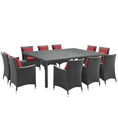 Modway EEI-2311-CHC-RED-SET Sojourn 11 Piece Outdoor Patio Sunbrella Dining Set in Canvas Red