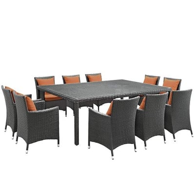 Modway Sojourn 11 Piece Outdoor Patio Sunbrella Dining Set, Canvas Tuscan