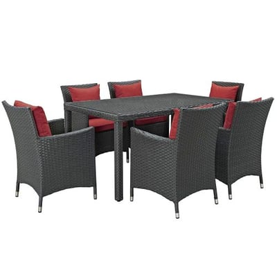 Modway EEI-2312-CHC-RED-SET 7 Piece Sojourn Outdoor Patio Sunbrella Dining Set, Canvas Red