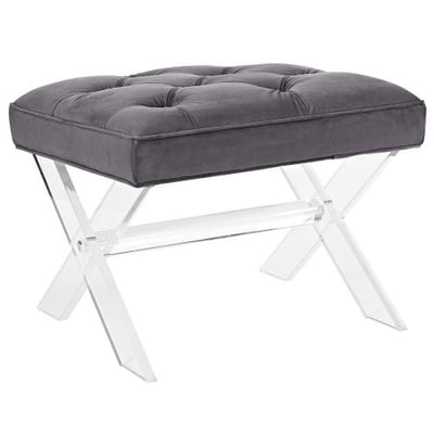 Modway Swift Acrylic X-Base Entryway Modern Bench With Tufted Fabric Upholstery in Gray