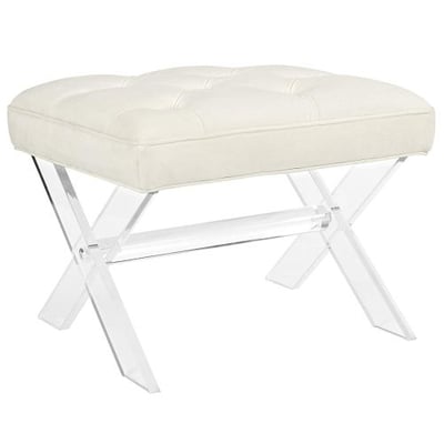 Modway Swift Acrylic X-Base Entryway Modern Bench With Tufted Fabric Upholstery in Ivory