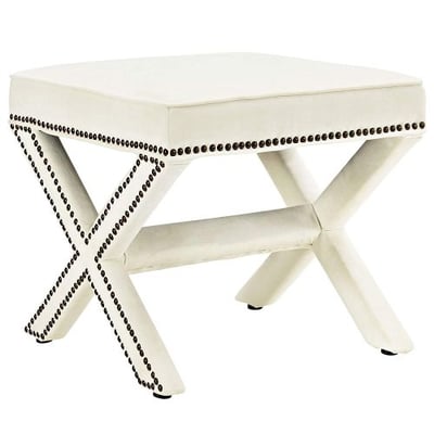 Modway Rivet X-Base Entryway Modern Bench With Ivory Velvet Upholstery and Nailhead Trim