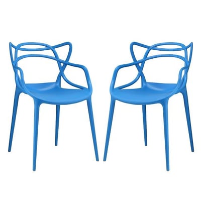 Modway Entangled Contemporary Modern Dining Armchairs in Blue - Set of 2
