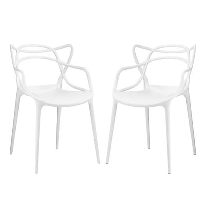Modway Entangled Contemporary Modern Dining Armchairs in White - Set of 2