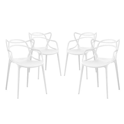 Modway Entangled Contemporary Modern Dining Armchairs in White - Set of 4