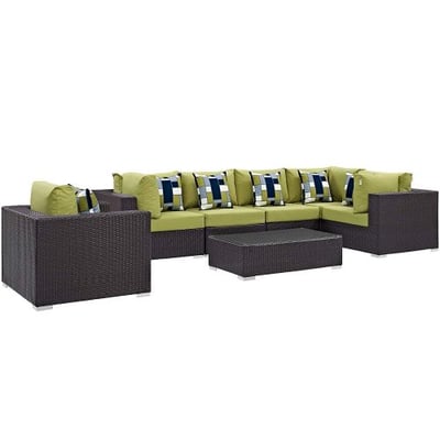 Modway Convene Wicker Rattan 7-Piece Outdoor Patio Sectional Sofa Furniture Set in Espresso Peridot