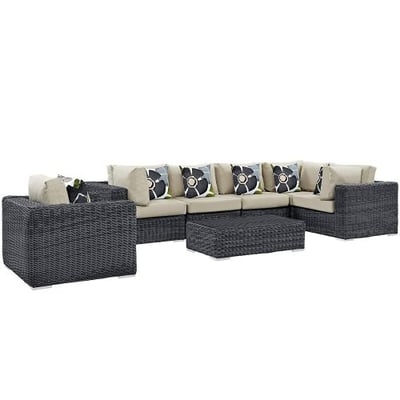 Modway EEI-2387-GRY-BEI-SET Summon Outdoor Patio Sectional Set, Seating For Five, Beige