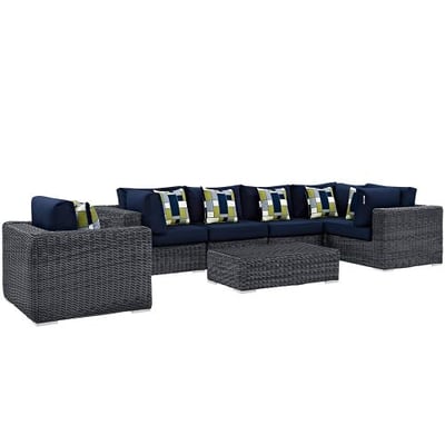 Modway EEI-2387-GRY-NAV-SET Summon Outdoor Patio Sectional Set, Seating For Five, Navy