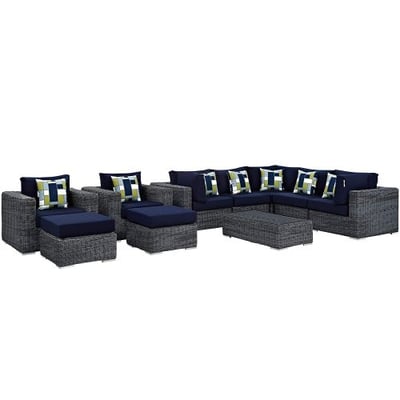 Modway EEI-2396-GRY-NAV-SET Summon Outdoor Patio Sectional Set, Seating For Six, Navy