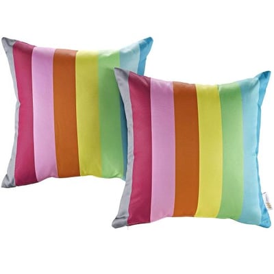 Modway 2 Piece Outdoor Patio Pillow Set, Rainbow