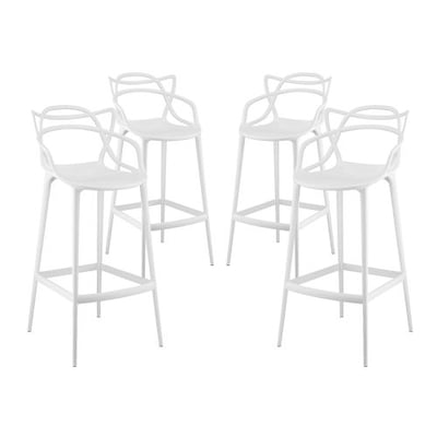 Modway Entangled Contemporary Modern Bar Stools in White - Set of 4