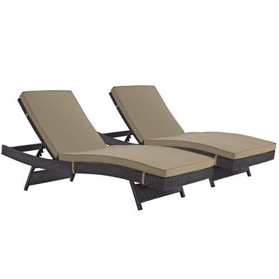 Modway Convene Wicker Rattan Outdoor Patio Chaise Lounge Chairs in Espresso Mocha - Set of 2