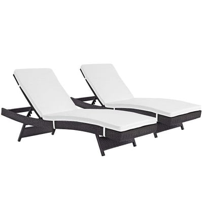 Modway Convene Wicker Rattan Outdoor Patio Chaise Lounge Chairs in Espresso White - Set of 2