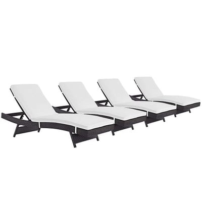Modway Convene Wicker Rattan Outdoor Patio Chaise Lounge Chairs in Espresso White - Set of 4
