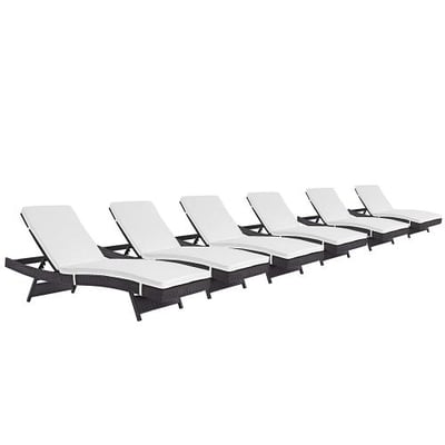 Modway Convene Wicker Rattan Outdoor Patio Chaise Lounge Chairs in Espresso White - Set of 6