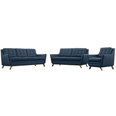 Modway EEI-2431-AZU-SET Beguile Mid-Century Modern Sofa Upholstered Fabric with Sofa, Loveseat and Armchair Azure