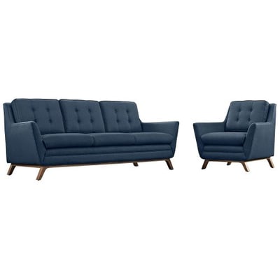Modway EEI-2433-AZU-SET Beguile Mid-Century Modern Sofa Upholstered Fabric with Sofa and Armchair Azure