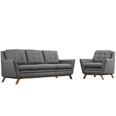 Modway EEI-2433-DOR-SET Beguile Mid-Century Modern Sofa Upholstered Fabric with Sofa and Armchair Gray