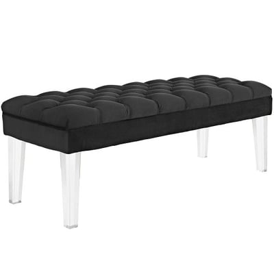 Modway Valet Luxury Button Tufted Upholstered Bedroom Or Entryway Bench with Acrylic Legs in Black