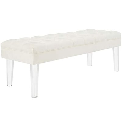 Modway Valet Luxury Button Tufted Upholstered Bedroom Or Entryway Bench With Acrylic Legs in Ivory