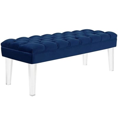 Modway Valet Luxury Button Tufted Upholstered Bedroom Or Entryway Bench with Acrylic Legs in Navy