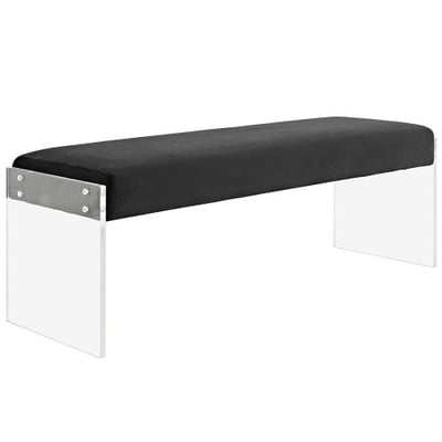 Modway Roam Modern Upholstered Bench with Acrylic Base in Black Velvet