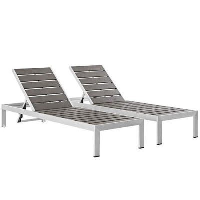 Modway Shore Outdoor Patio Chaise Aluminum Chair (Set of 2), Silver/Gray