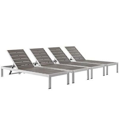 Modway Shore Outdoor Patio Chaise Aluminum Chair (Set of 4), Silver/Gray
