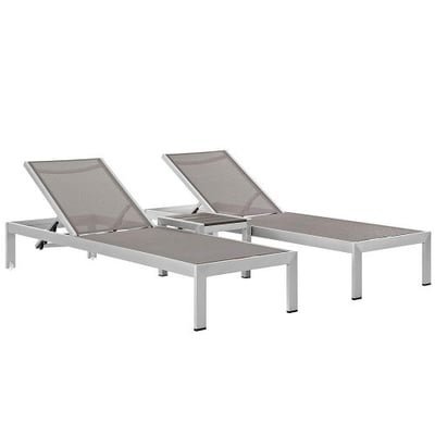 Modway Shore Aluminum Outdoor Patio Chair (Set of 3), Silver/Gray