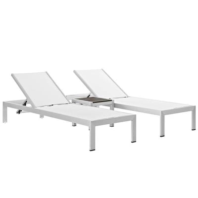 Modway Shore Aluminum Outdoor Patio Chair (Set of 3), Silver/White