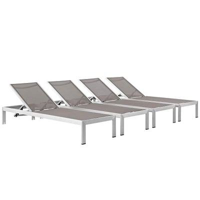 Modway Shore Outdoor Patio Chaise Outdoor Patio Aluminum Set of 4 in Silver Gray