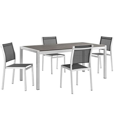 Modway Shore 5-Piece Aluminum Outdoor Patio Dining Table Set in Silver Black