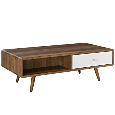 Modway EEI-2528-WAL-WHI Transmit Mid-Century Coffee Table in Walnut, White