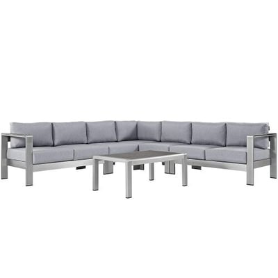 Modway Shore 6-Piece Aluminum Outdoor Patio Sectional Sofa Set in Silver Gray