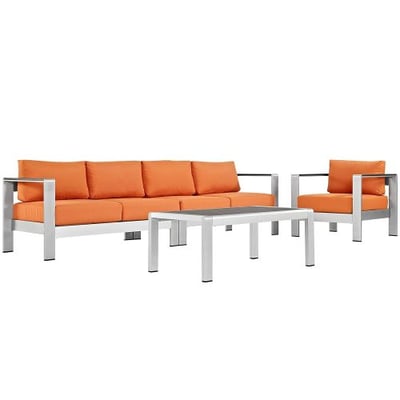 Modway Shore 4-Piece Aluminum Outdoor Patio Sectional Sofa Set in Silver Orange