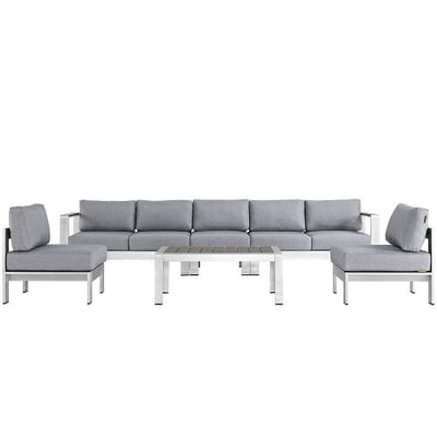 Modway Shore 6-Piece Aluminum Outdoor Patio Sectional Sofa Set in Silver Gray