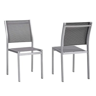 Modway EEI-2585-SLV-GRY-SET Shore Side Chair Outdoor Patio Aluminum Set of 2 in Silver Gray