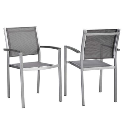 Modway EEI-2586-SLV-GRY-SET Shore Dining Chair Outdoor Patio Aluminum Set of 2 in Silver Gray