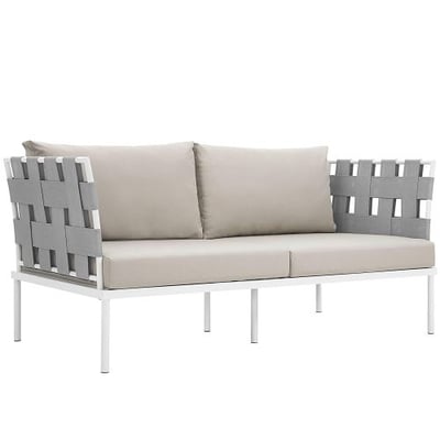Modway Harmony Outdoor Patio Loveseat in White Beige - Modern Sectional Furniture Series - Options: Loveseat