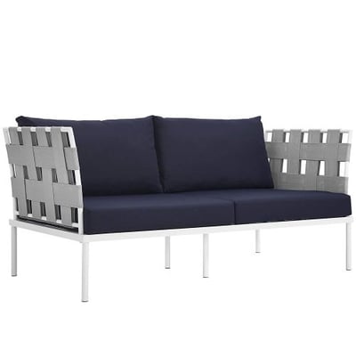 Modway Harmony Outdoor Patio Loveseat in White Navy - Modern Sectional Furniture Series - Options: Loveseat