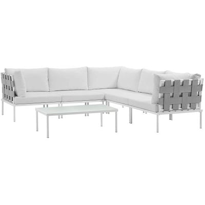 Modway Harmony 6Piece Outdoor Patio Alum, um Sectional Sofa Set, White
