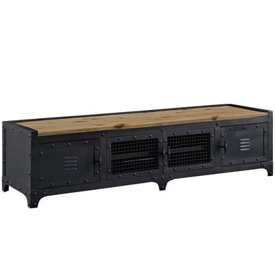 Modway Dungeon Industrial Pine Wood and Steel TV Stand in Black