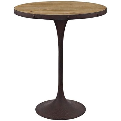 Modway EEI-2652-BRN-SET Drive Round Pedestal Wood and Iron, Bar Table, Brown