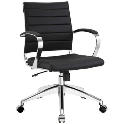 Modway Jive Ribbed Mid Back Executive Office Chair, Black Vinyl