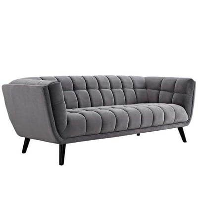 Modway Bestow Upholstered Velvet Fabric Button-Tufted Sofa In Gray