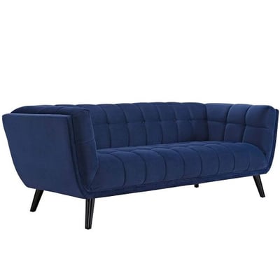 Modway Bestow Upholstered Velvet Fabric Button-Tufted Sofa In Navy