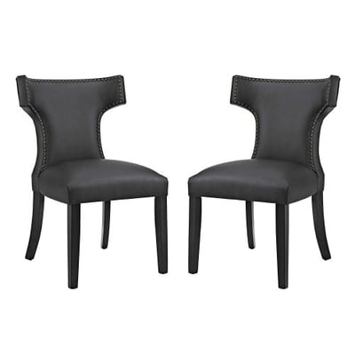 Modway Curve Mid-Century Modern Upholstered Vinyl Two Dining Chair Set with Nailhead Trim in Black